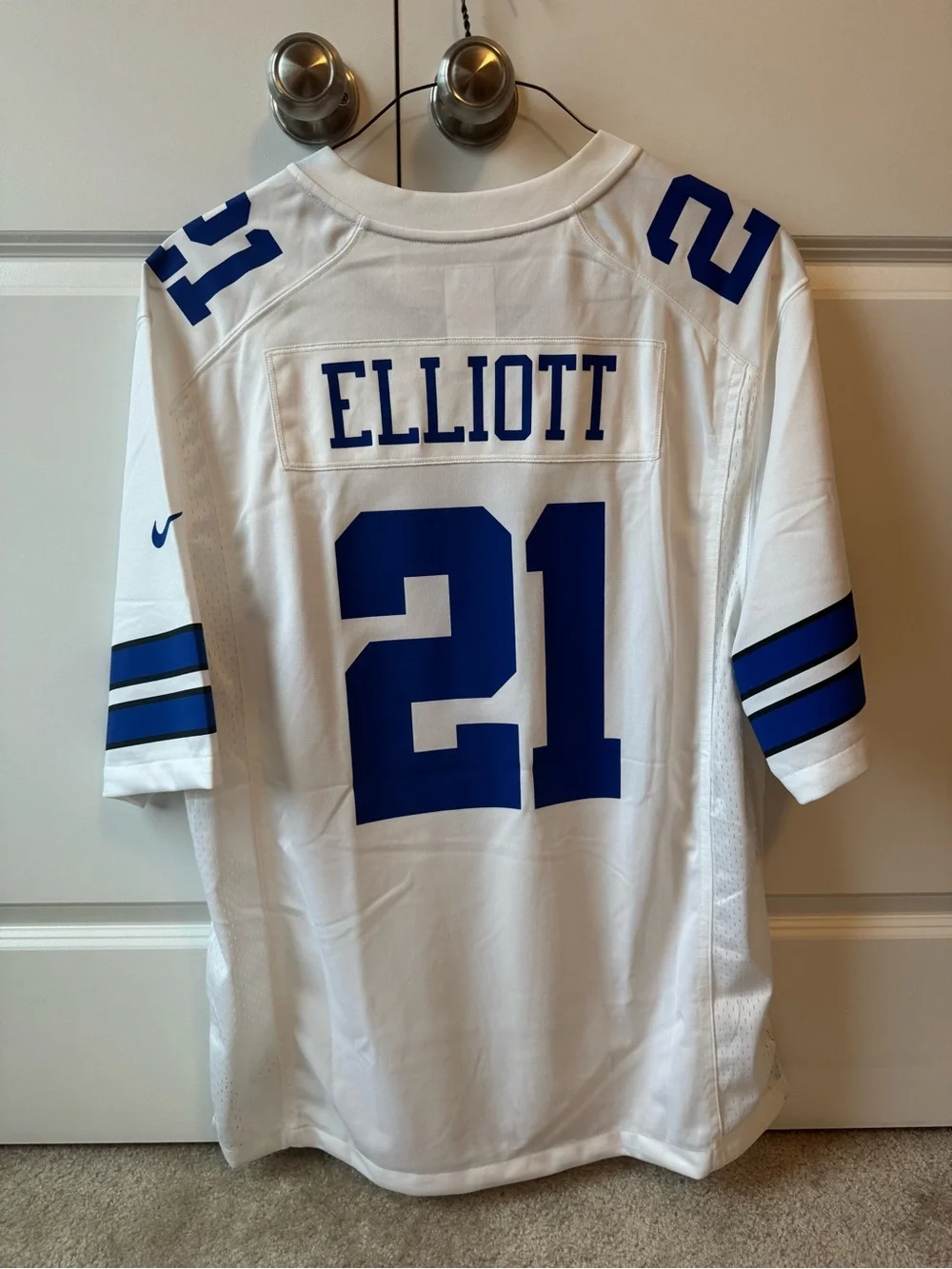 Ezekiel Elliott Cowboys Nike White and Blue #21 Football Jersey
